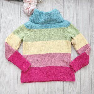 Vintage Y2K Rainbow Turtleneck Sweater Villager Claiborne Striped Chenille S-M